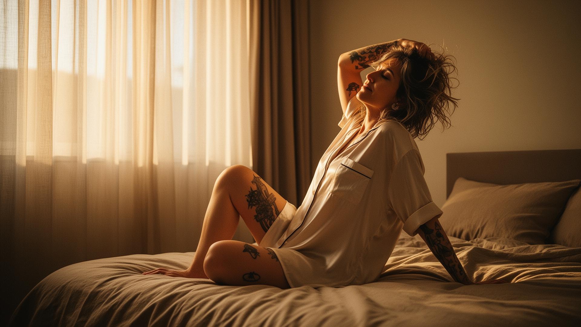 Woman with glowing fresh skin in morning light — skincare to reduce dark circles, brighten, hydrate and fight ageing for tired women in Australia